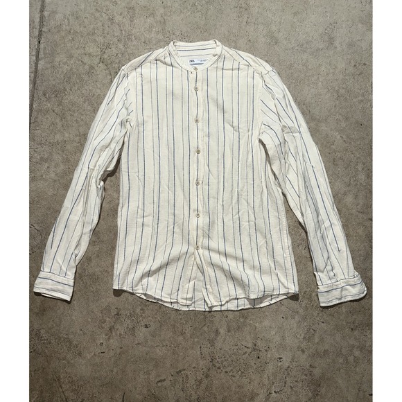 Zara Other - ZARA MEN'S SIZE S BUTTON DOWN SHIRT OFF WHITE BLUE STRIPE LONG SLEEVE